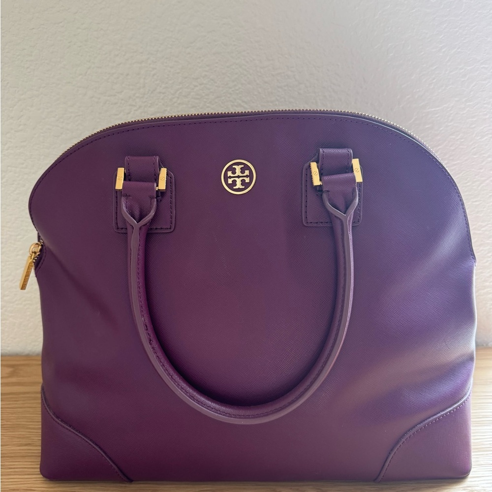 Tory Burch Plum Dome Satchel with Gold Hardware